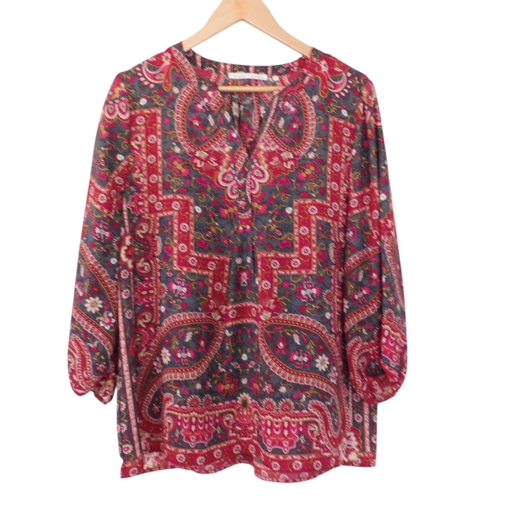 Violet +‎ Claire Shirt Womens Large Cream Paisley Boho Peasant Blouse Top